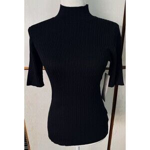 Madison Grey Women’s Ribbed Mock Neck 3/4 Sleeve Top Black NWT Size S